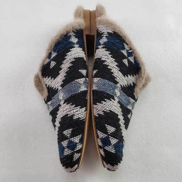 Korks Nile Slip On Shoe Women 7 Black Faux Fur Lined Aztec Mule Flat Slipper NEW - Picture 5 of 10